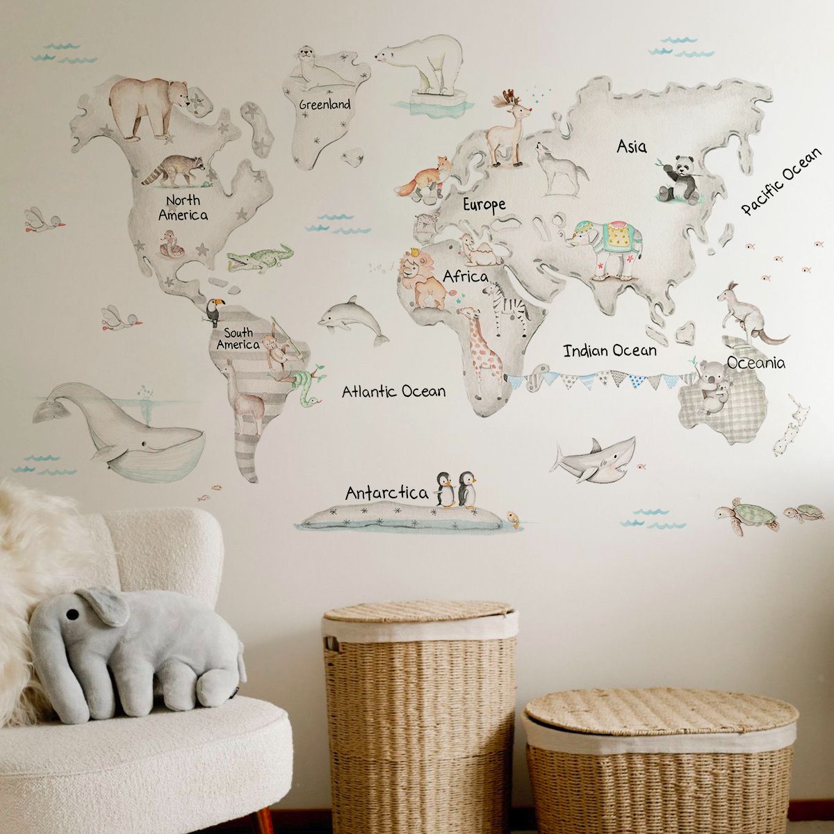 Carte du monde sticker Mundi Océans et Continents en anglais