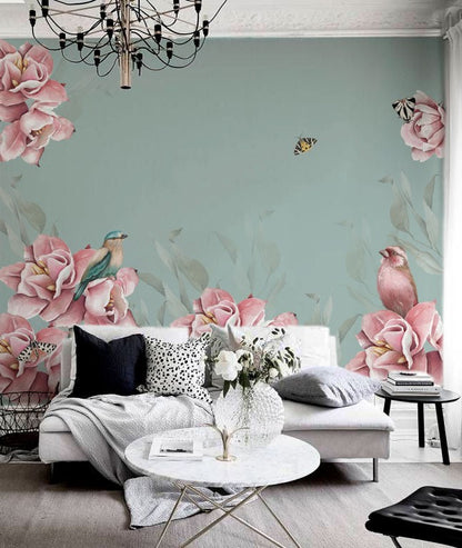 Mural de papel de parede de cor de fundo de rosas