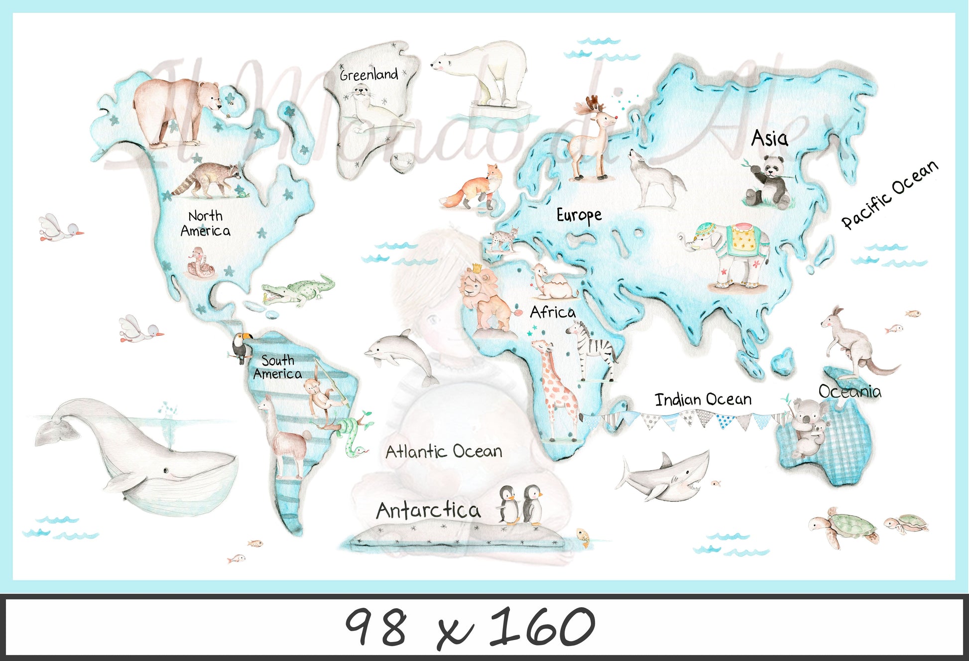 BLUE WORLD MAP Self-adhesive poster